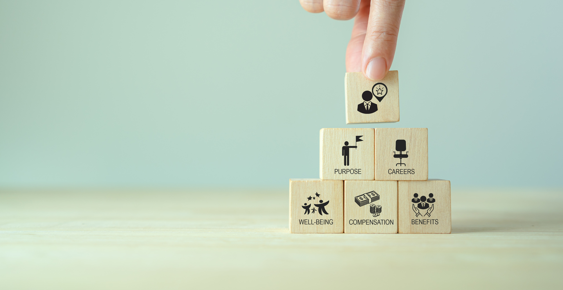 Employee value proposition (EVP) strategy concept. Attract, motivate and retain talented employees in a competitive job market through the corporate culture and benefits offering.